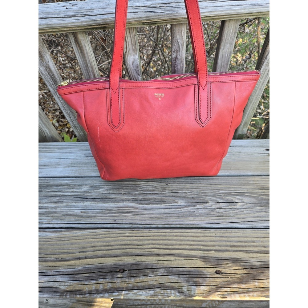 Fossil Sydney Leather Shopper Tote Shoulder Bag Red Large Handbag Purse